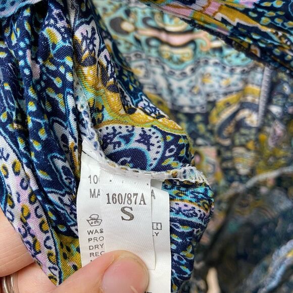 AELSON Blue Tie Front Boho Romper Size S Cut Out Flare Sleeves Paisley - Picture 6 of 8